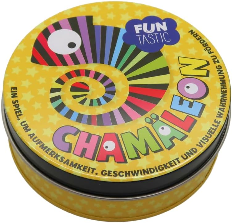 IMAGILAND Chamäleon Kartenspiel – Schnelles Reaktions- & Wahrnehmungs- Spiel mit 52 runden Karten in