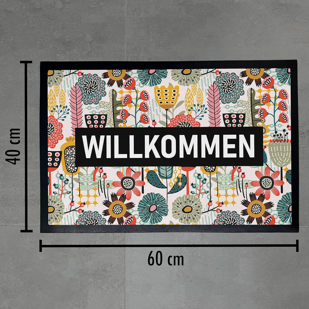 Trendation - Willkommen Fussmatte Grafik Schmutzfangmatte Geschenk Aussen Innenbereich 60x40 cm Wasc