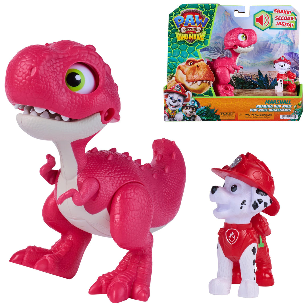 PAW PATROL: Der Dino Film, Roaring Pups, Marshall &amp; Rhabarber Dino-Figur, der durch Bewegung mit rea