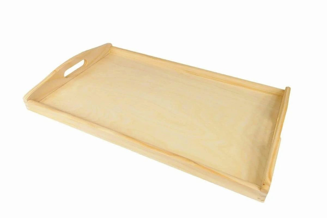 Wooden World Mittleres Holztablett Servierbett Frühstück mit Griffen natur lackiertes Holz 35 x 25 x