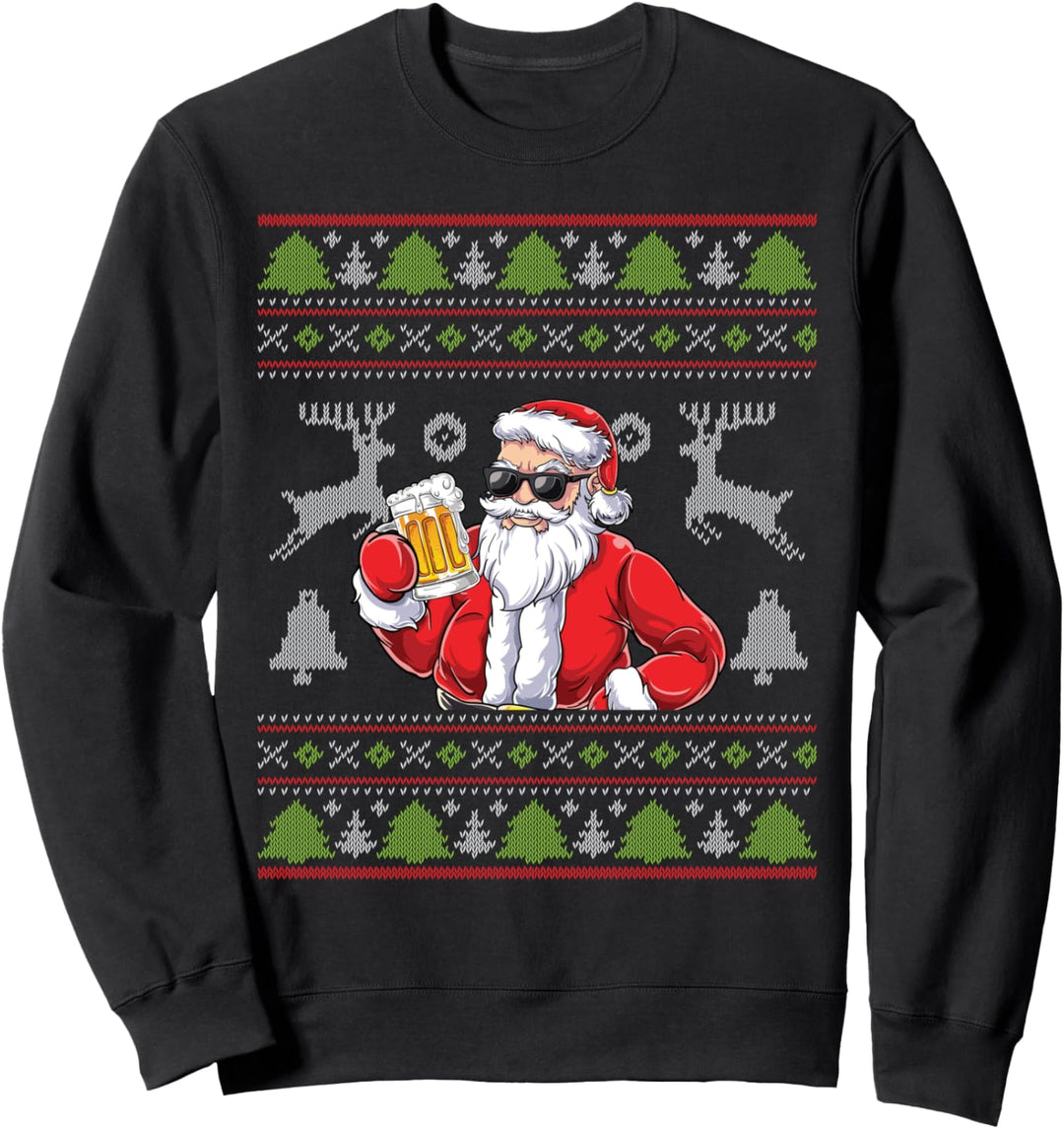 Bier Weihnachten Santa Claus Trinkt Bier Christmas Ugly Sweatshirt