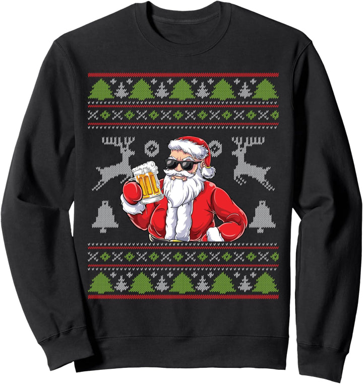 Bier Weihnachten Santa Claus Trinkt Bier Christmas Ugly Sweatshirt