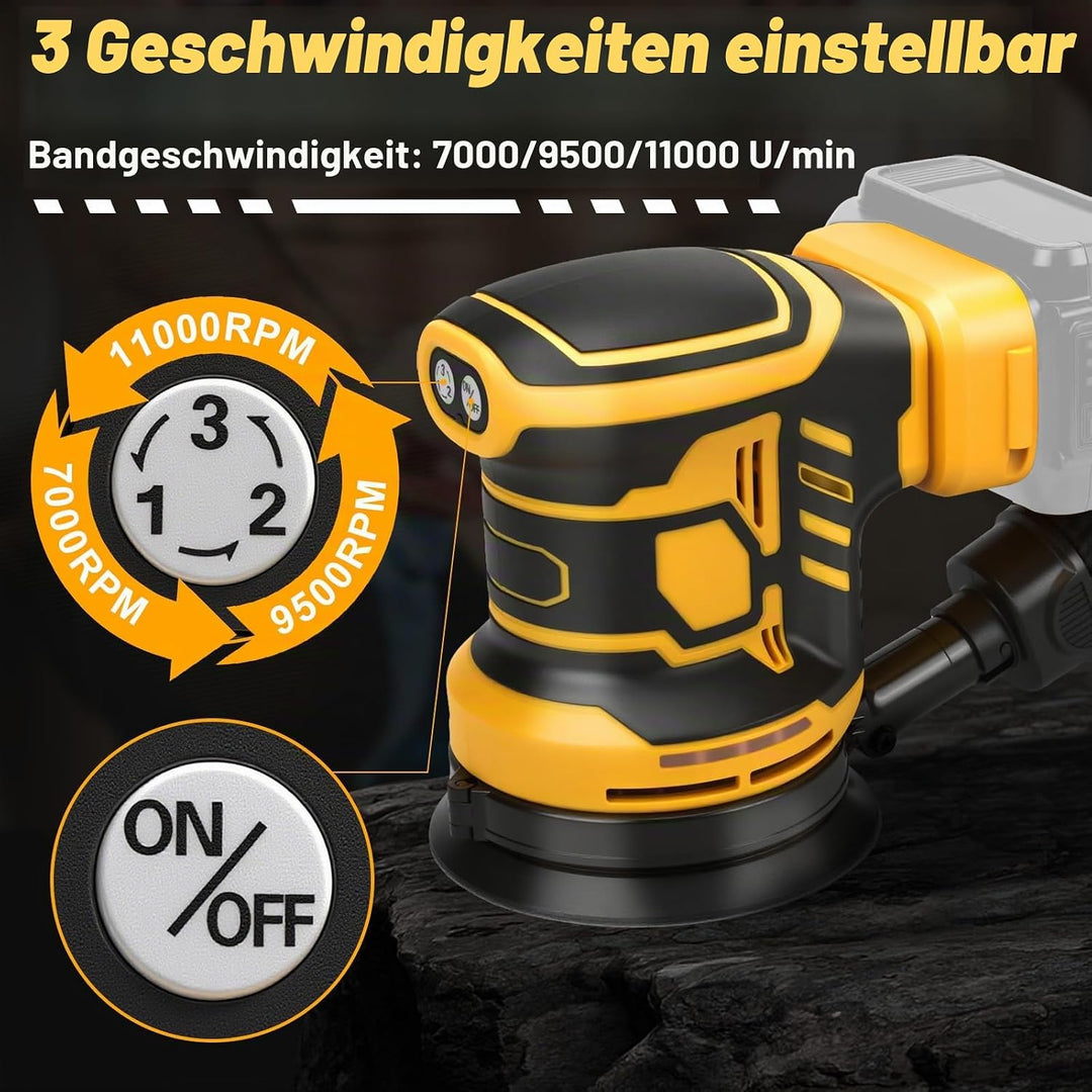 Exzenterschleifer für DeWalt 20V Akku(no Akku),125mm Schleifmaschine, 3 Geschwindigkeiten 7,000-11,0