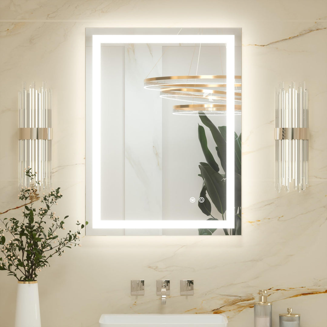 Keonjinn Badspiegel mit Beleuchtung 60x80cm, Badezimmerspiegel Beleuchtet Beschlagfrei Led Bad Spieg