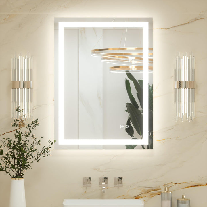 Keonjinn Badspiegel mit Beleuchtung 60x80cm, Badezimmerspiegel Beleuchtet Beschlagfrei Led Bad Spieg