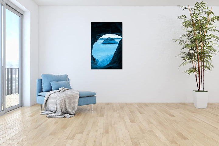 Felsen in der Wüste Format 80x60 Effekt: Monocrome Blau als Leinwandbild, Motiv fertig gerahmt auf E