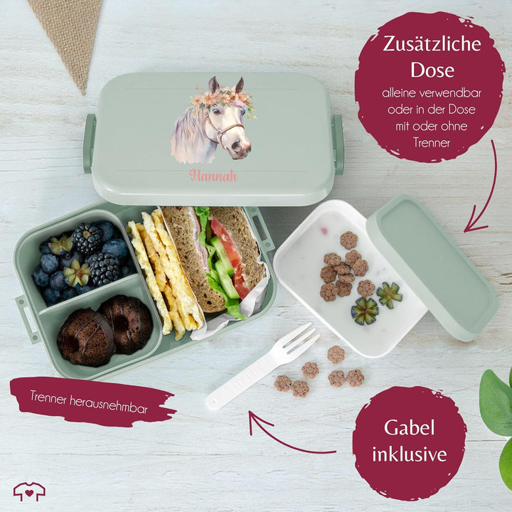 Kinder Bento Box Midi Mepal Bentobox - Pferd - Süsse Pferde Brotdose für Mädchen | Auslaufsicher Ide