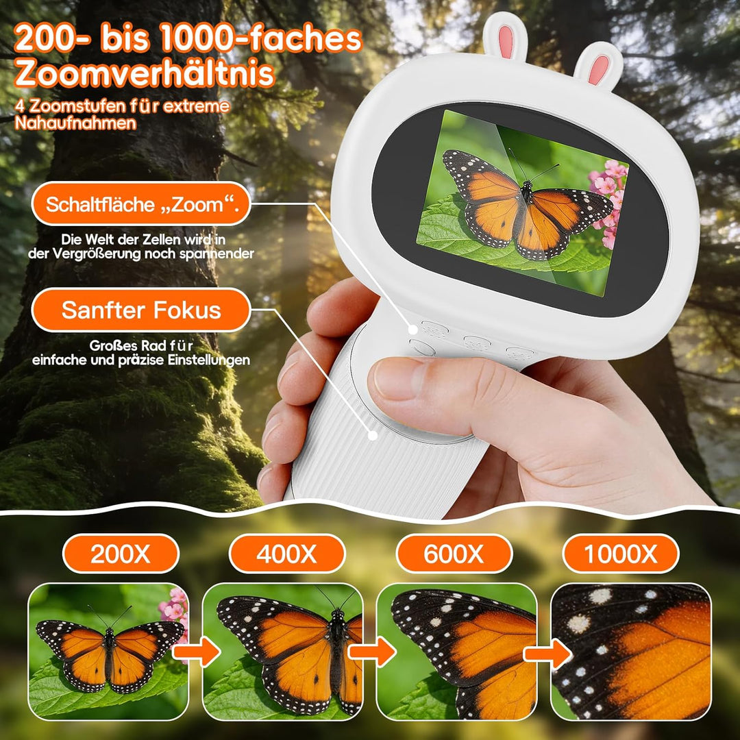 Tragbares Mikroskop für Kinder - Digitales Kindermikroskop, 1000X Taschenmikroskop mit 8 LED Licht,