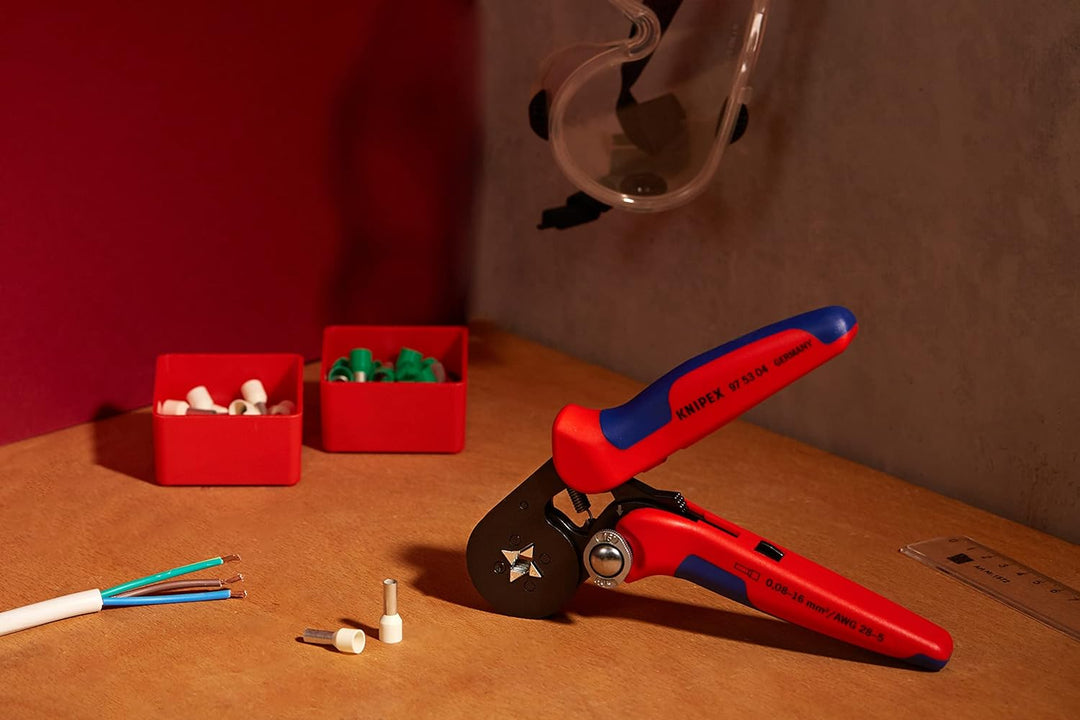 Knipex Selbsteinstellende Crimpzange für Aderendhülsen mit Seiteneinführung brüniert, mit Mehrkompon