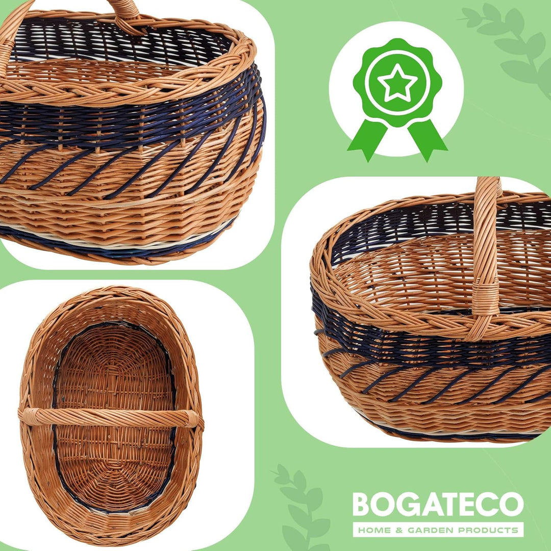 BOGATECO natürlicher Weidenkorb mit Griff| Grosser Einkaufskorb 45X30X23| Handgewebt, in vier Farben