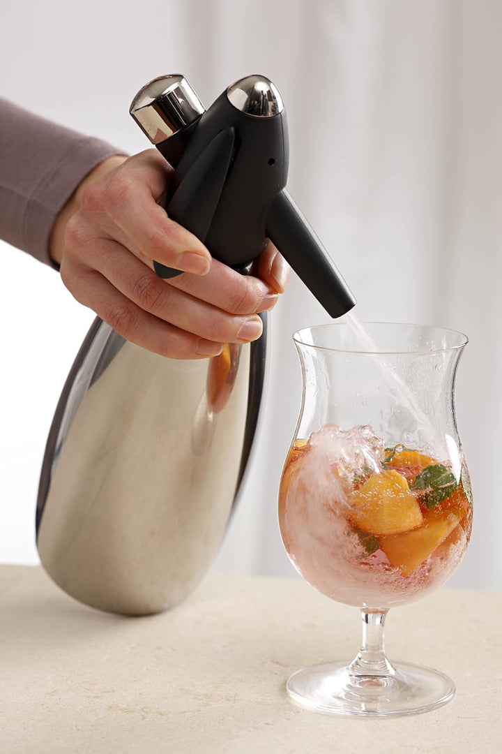 iSi Siphon, Wassersprudler für Sprudelwasser, Schwarz, 8.5 x 8.5 x 31.5 cm & 2714 Sieb & Trichter, A