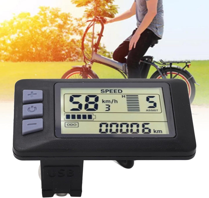 P3H Elektrofahrrad-LCD-Anzeigefeld, LCD-Display mit Wasserdichtem 6-Pin-Kabel, Kompatibel mit 24 V,