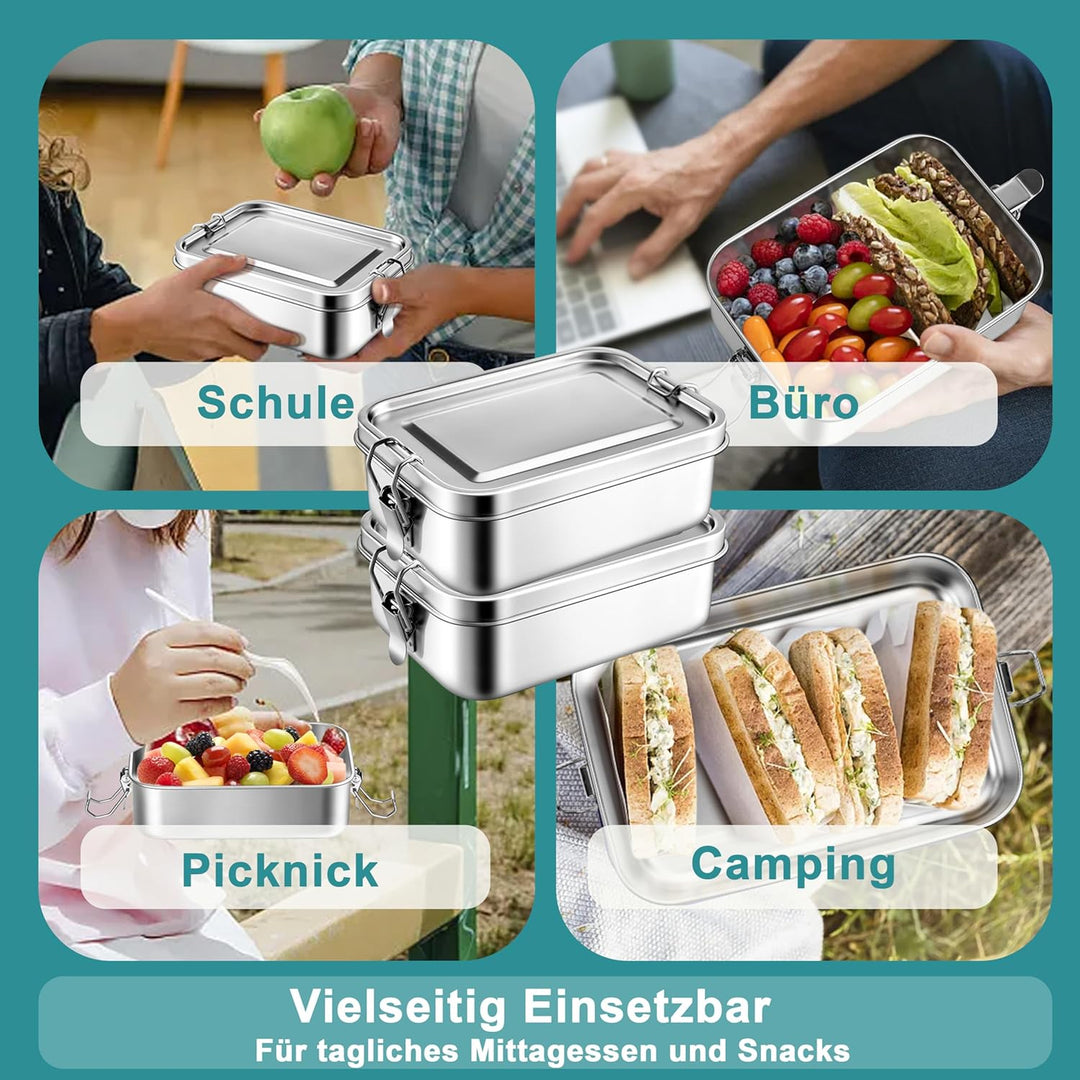 Homikit Brotdose mit Fächern, 2 Stück Edelstahl Bento Box Lunchbox für Kinder & Erwachsene, Lunch Bo