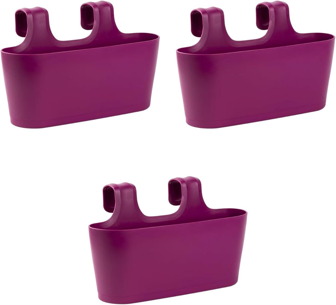 3X Blumenkasten oval Balkon Übertopf Pflanzkasten Blumentopf zum Hängen mit Wasserspeicher Farbe lil