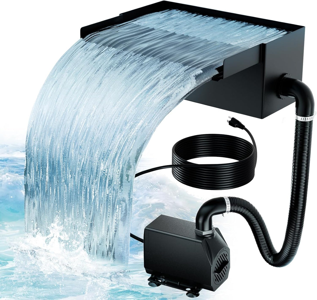 Biling Teich Wasserfall für Gartenteich, 20cm Edelstahl Teichwasserfall Set 40W 2500 L/H Teichpumpe