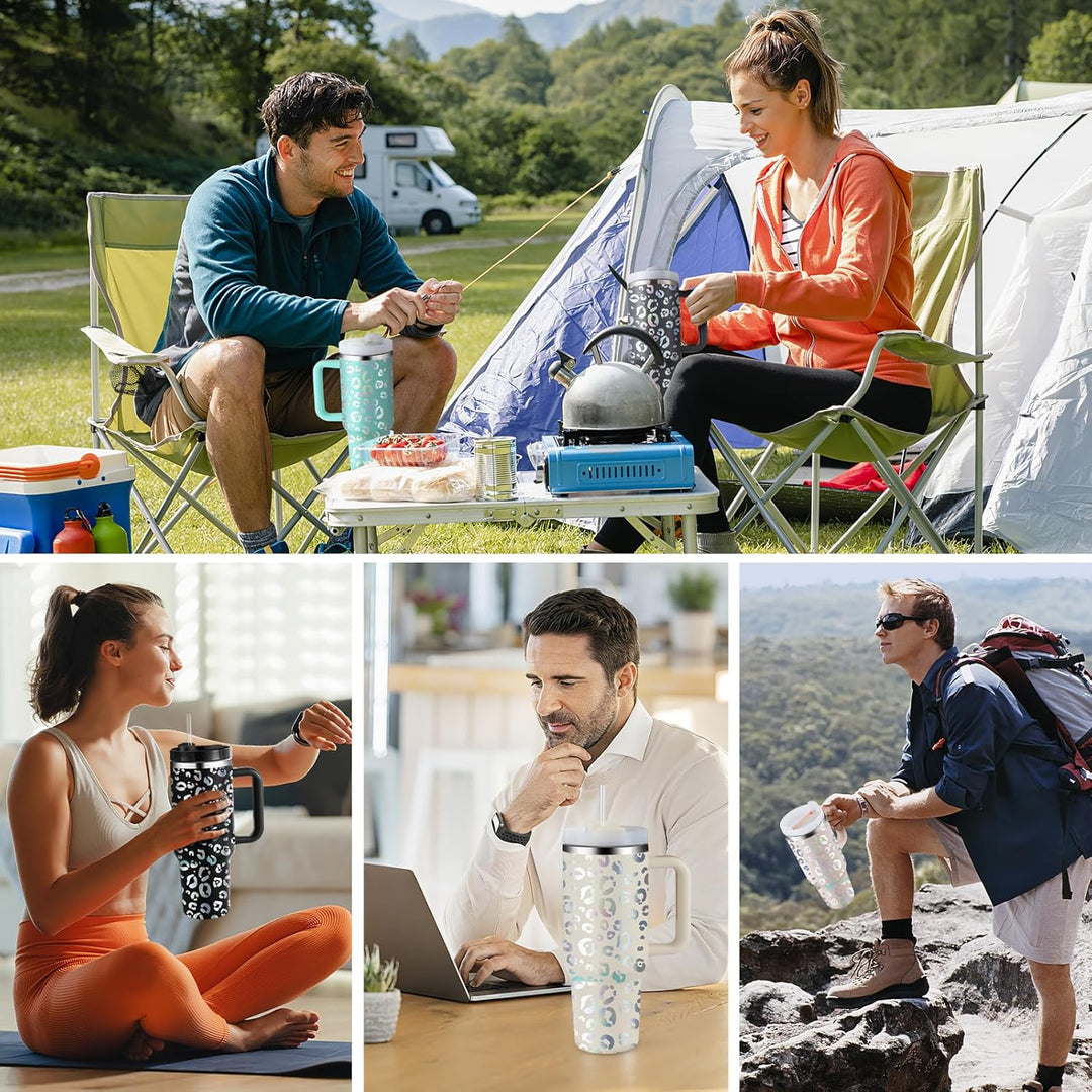 40oz Thermobecher mit Strohhalm und Henkel, Aufgewertet Doppelwandiger Edelstahl Heisse Kalte Geträn