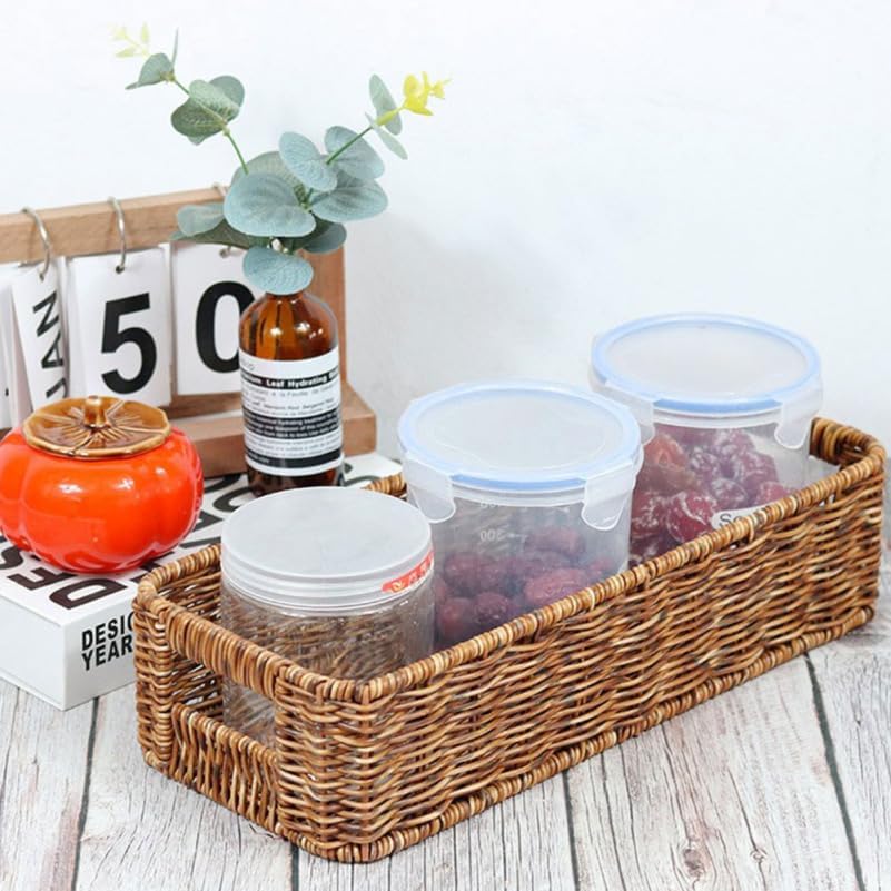 Zerodeko Geflochtener Rattanimitat Aufbewahrungskorb 15.5X35.5X9Cm Schreibtisch Organizer Für Kleini
