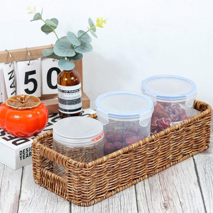 Zerodeko Geflochtener Rattanimitat Aufbewahrungskorb 15.5X35.5X9Cm Schreibtisch Organizer Für Kleini