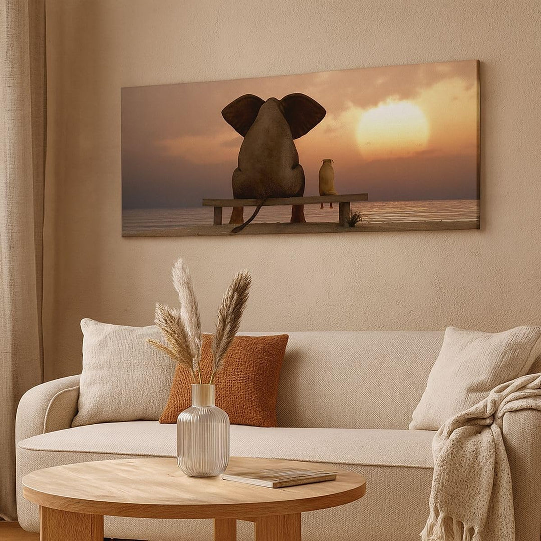 Wandbilder Dekoration Wohnzimmer Elefant Ufer Meer Panorama Bilder auf Leinwand 120x50cm Leinwandbil
