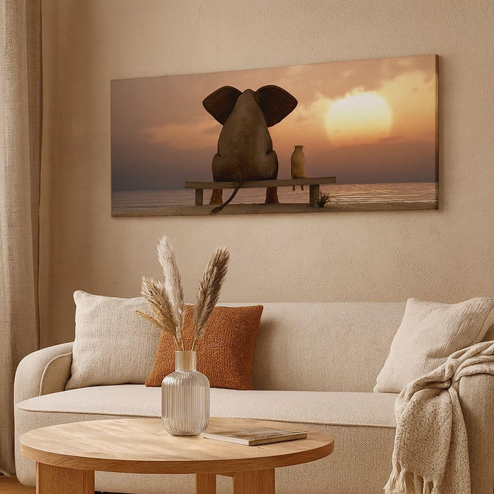 Wandbilder Dekoration Wohnzimmer Elefant Ufer Meer Panorama Bilder auf Leinwand 120x50cm Leinwandbil