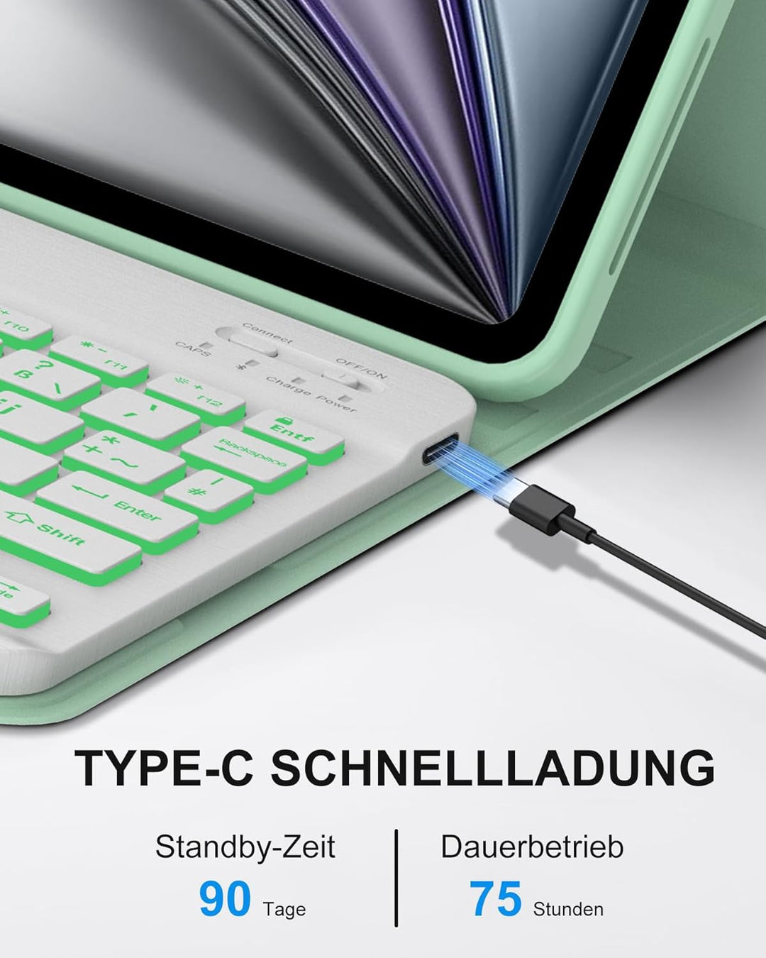 Für iPad Air 11 (2026/2025/2024) (M4/M3/M2) Hülle mit Keyboard, Beleuchtete Tastatur mit 7 Farben, B
