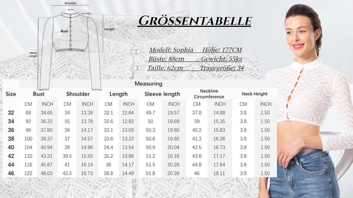 Dirndlwelle Exklusive Trachtenmode Dirndl Bluse Damen Langarm Weiss Schlicht Runder Ausschnitt 3/4 Ä