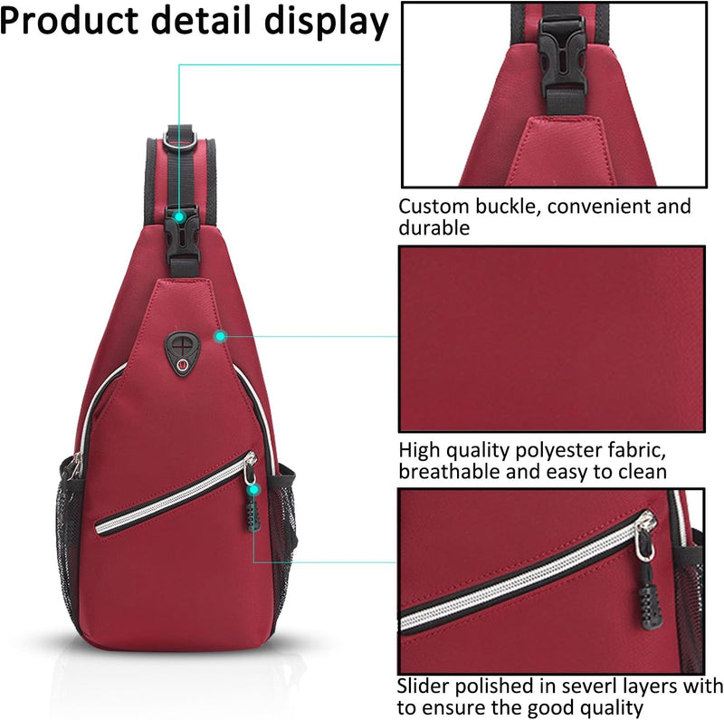 FANDARE Sling Bag Umhängetasche Messenger Bag Hiking Bag Crossbody Bag Rucksack Polyester Rot, Rot