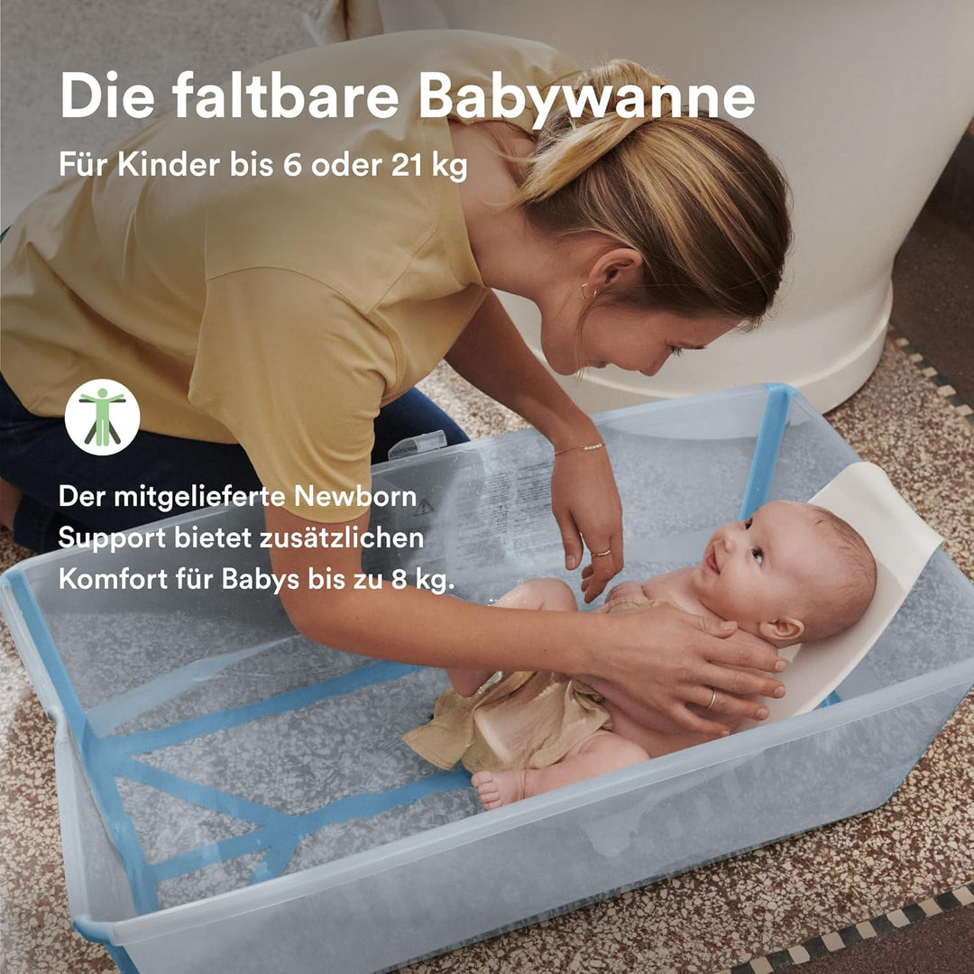 Stokke Flexi Bath X-Large (Ocean Blue) mit Ständer für Neugeborene, langlebig &amp; einfach zu verstauen