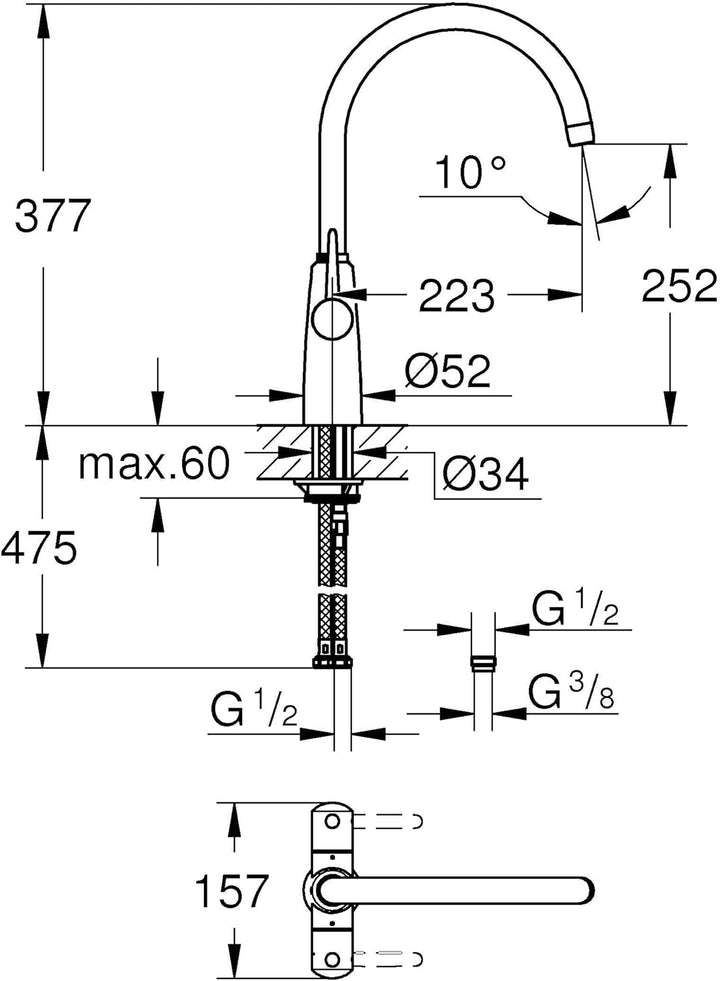 Grohe Ambi | Küchenarmatur - Spültischarmatur | Zweigriff, hoher Auslauf | 30189000 Chrom, Chrom