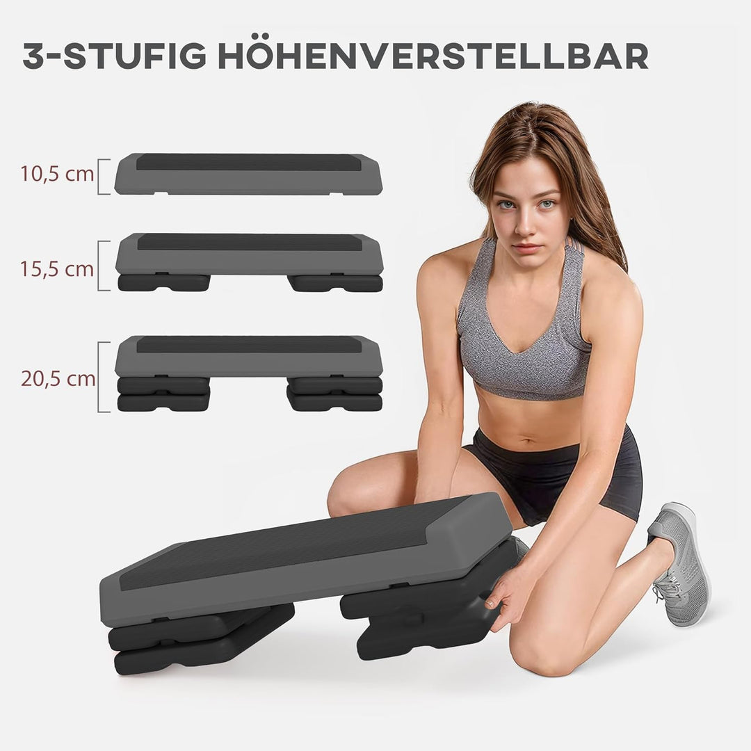 SPORTNOW Aerobic-Stepper, 10,5/15,5/20,5cm Höhenverstellbare Steppbrett, rutschfest, für Zuhause, Fi