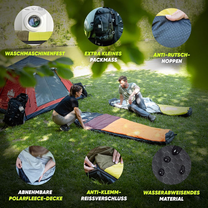 SKINWALKER Schlafsack 3-4 Jahreszeiten mit [abnehmbaren Innenfleece] [Kleines Packmass & Ultraleicht