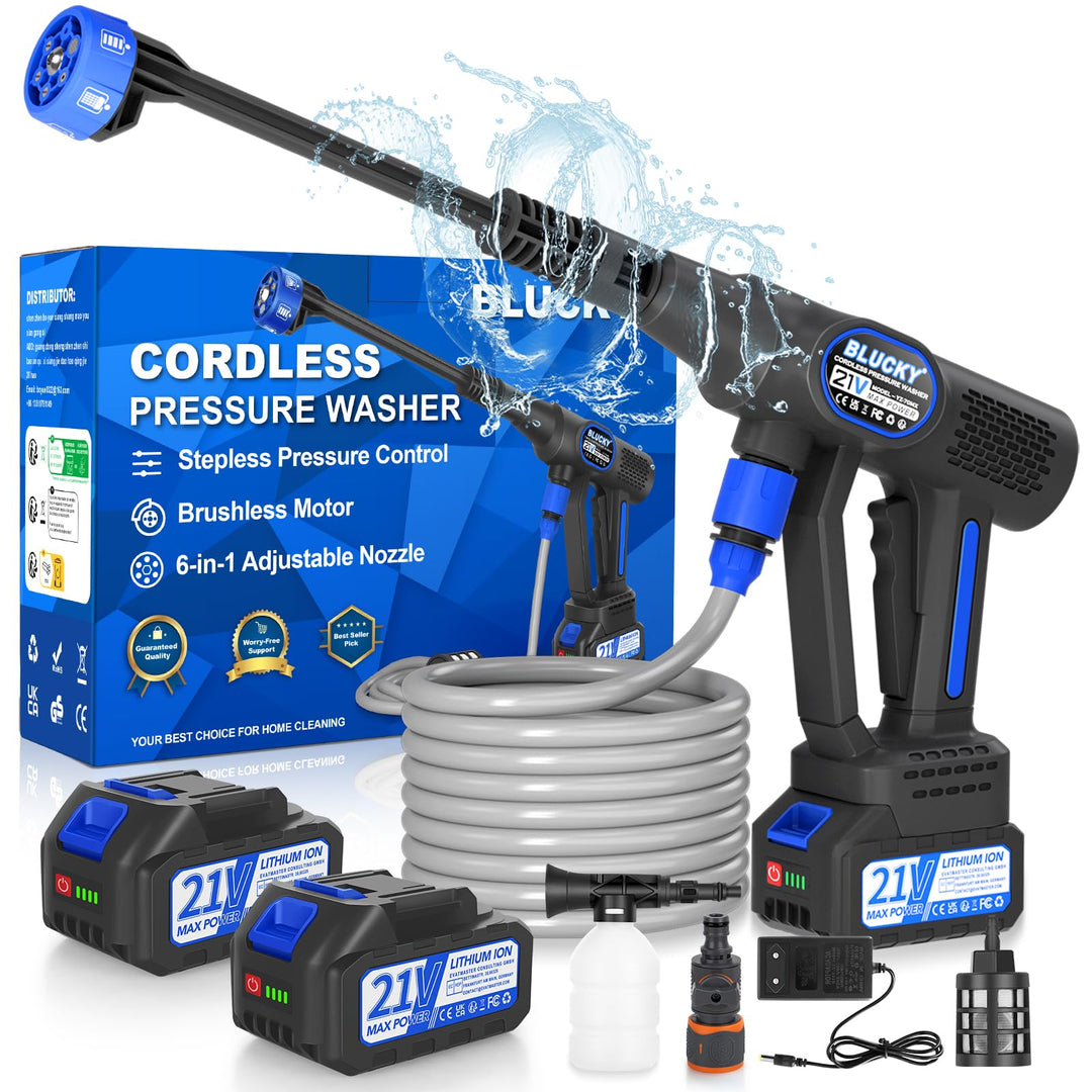 Blucky Akku Hochdruckreiniger Pressure Washer mit 2 Akkus - Direkt an Wasserhahn anschliessbar - Mob