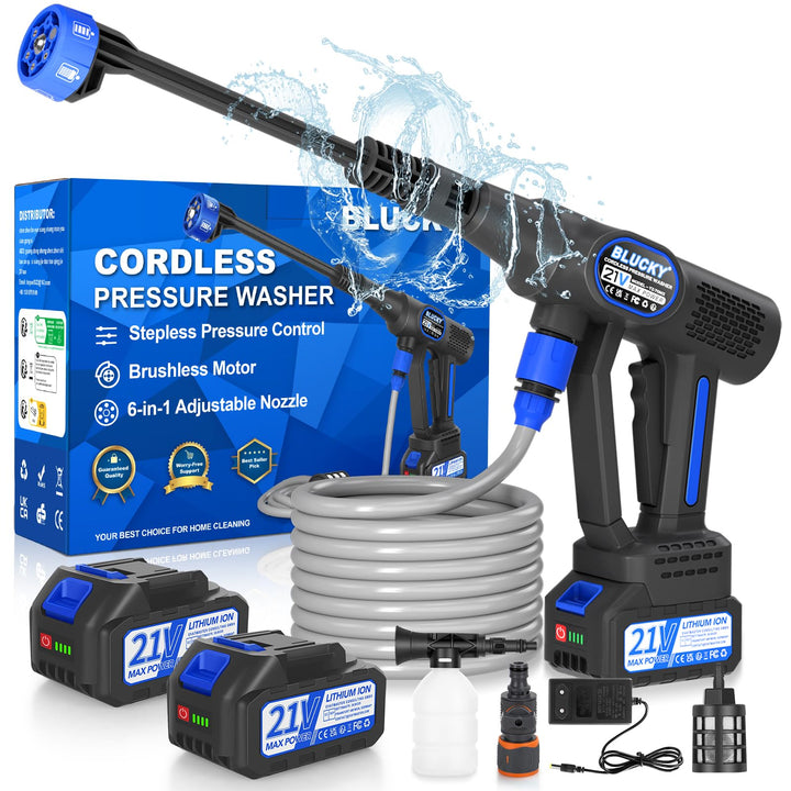 Blucky Akku Hochdruckreiniger Pressure Washer mit 2 Akkus - Direkt an Wasserhahn anschliessbar - Mob