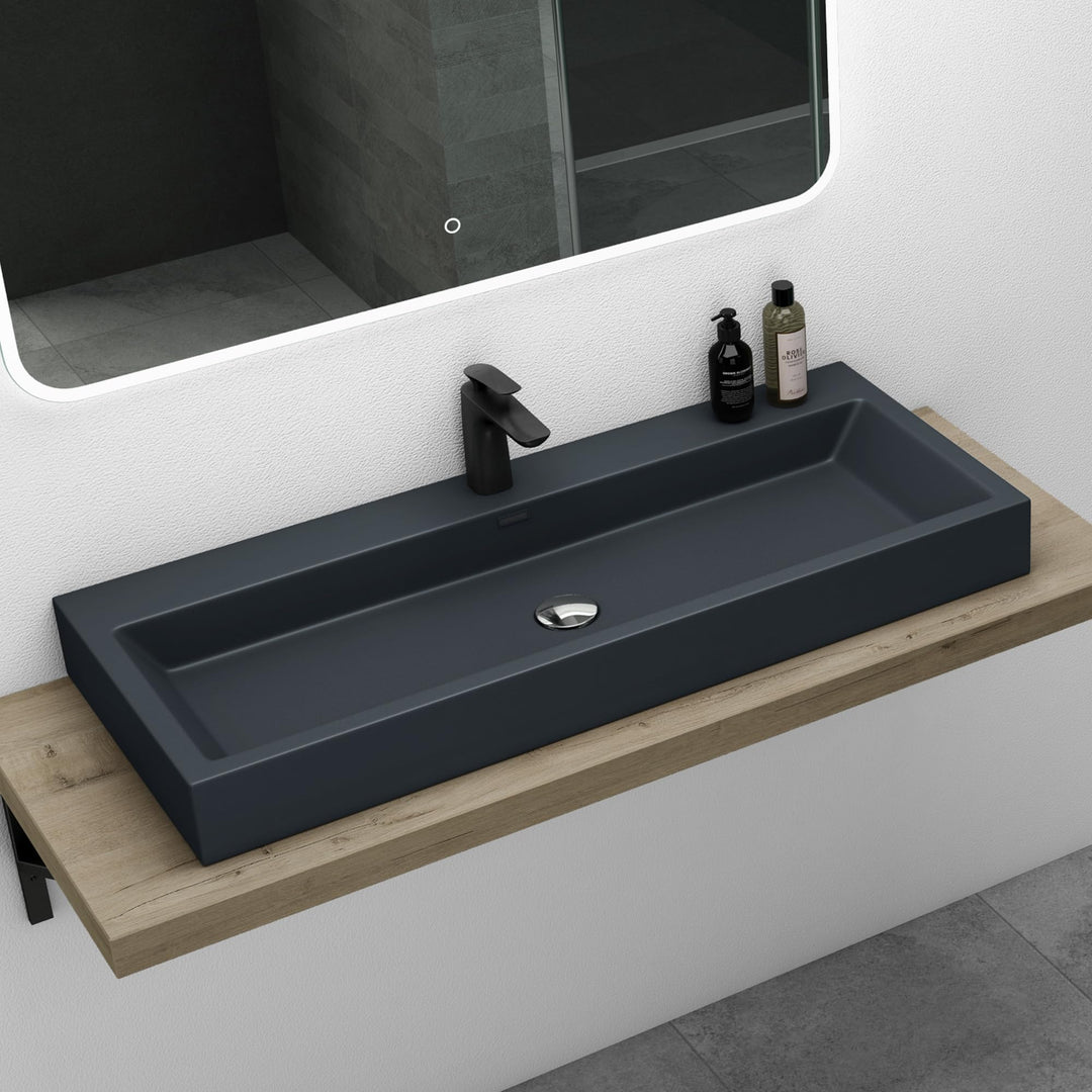 Mai & Mai Breite: 100cm Waschbecken Aufsatz-Waschschale Hänge-Becken Mineralguss in matt Anthrazit 1