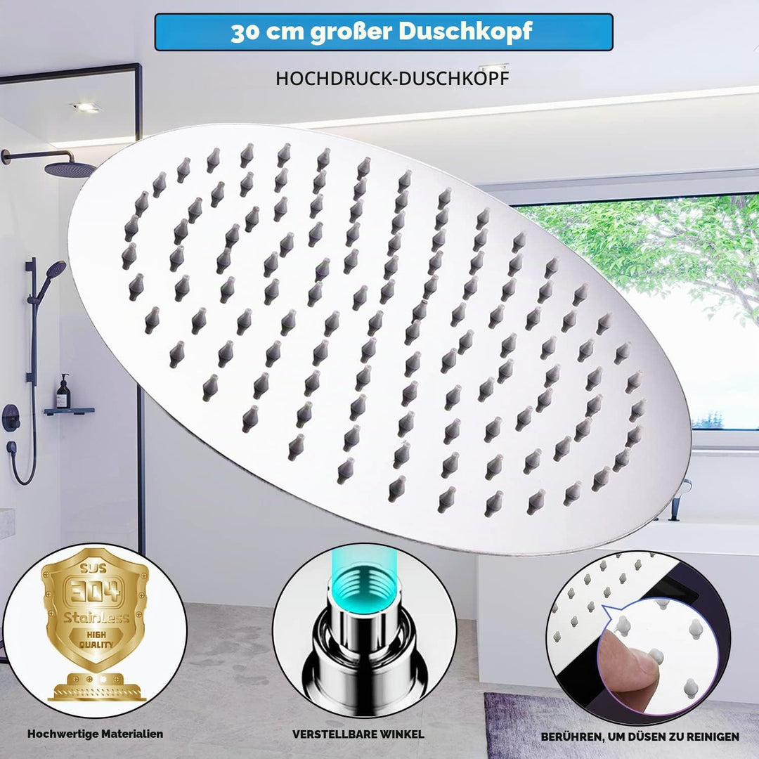 Ohotecy 12 Zoll (30cm) Regendusche Duschkopf Edelstahl-Duschkopf Regenduschkopf aus Edelstahl mit An