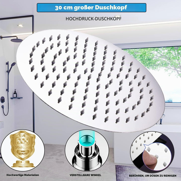 Ohotecy 12 Zoll (30cm) Regendusche Duschkopf Edelstahl-Duschkopf Regenduschkopf aus Edelstahl mit An