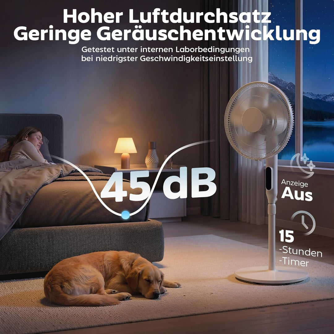 HOMCOM Standventilator Ventilator mit App & Fernbedienung 118-138 cm höhenverstellbarer Lüfter mit 1