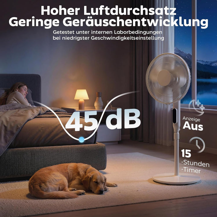 HOMCOM Standventilator Ventilator mit App & Fernbedienung 118-138 cm höhenverstellbarer Lüfter mit 1