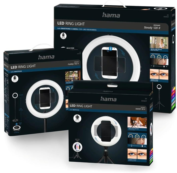 Hama LED Ringlicht mit Stativ Handy (12“ Ringleuchte, 30 cm Durchmesser, Dreibein Stativ für das Sma