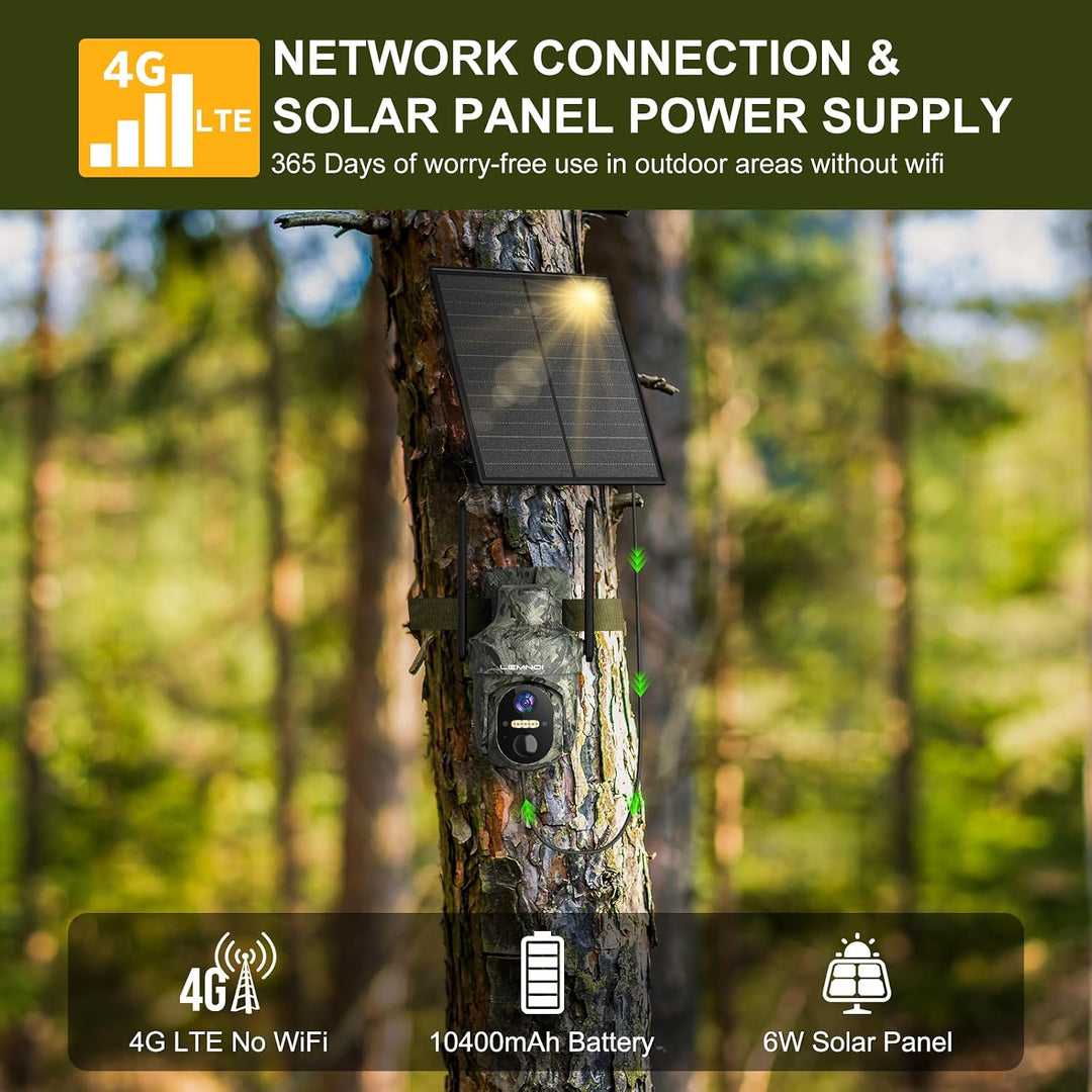 Lemnoi 4G LTE Solar Wildkamera mit Bewegungsmelder, Akku Überwachungskamera mit SIM Karte Vorinstall