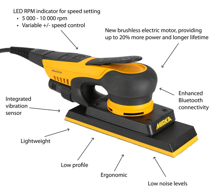 Mirka DEOS II 383 Schwingschleifer im Koffer 70x198mm 300 W vibrationsarme Schleifmaschine für staub