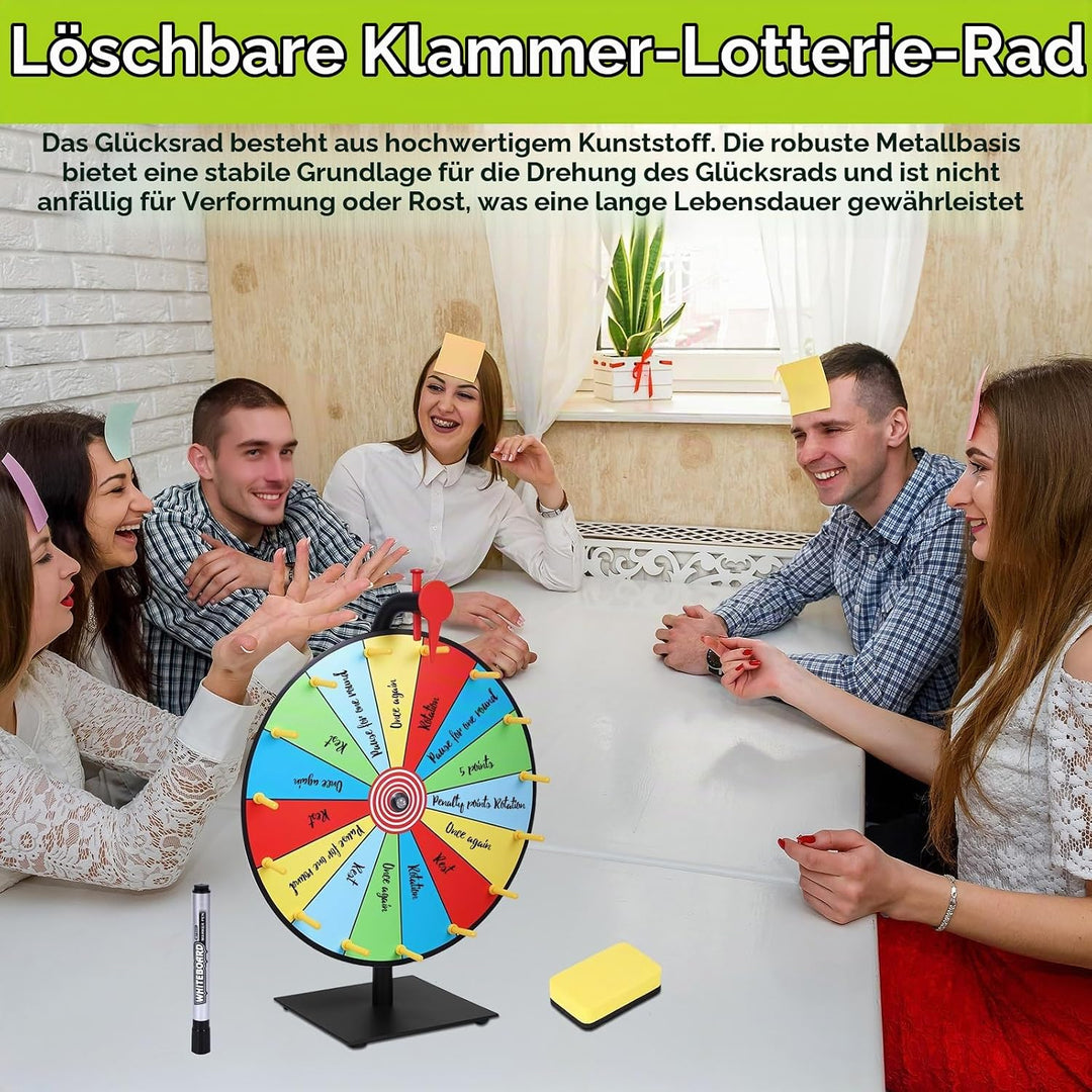 Glücksrad zum Drehen 30 cm 15 Schlitze, Glücksrad mit Ständer, Glücksrads Set mit Trocken Abwischbar