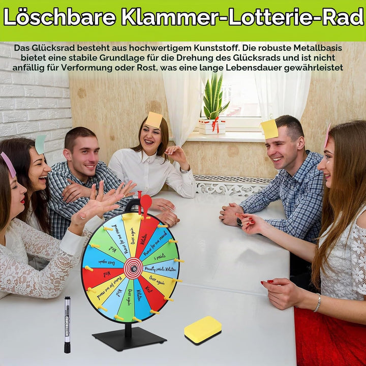 Glücksrad zum Drehen 30 cm 15 Schlitze, Glücksrad mit Ständer, Glücksrads Set mit Trocken Abwischbar