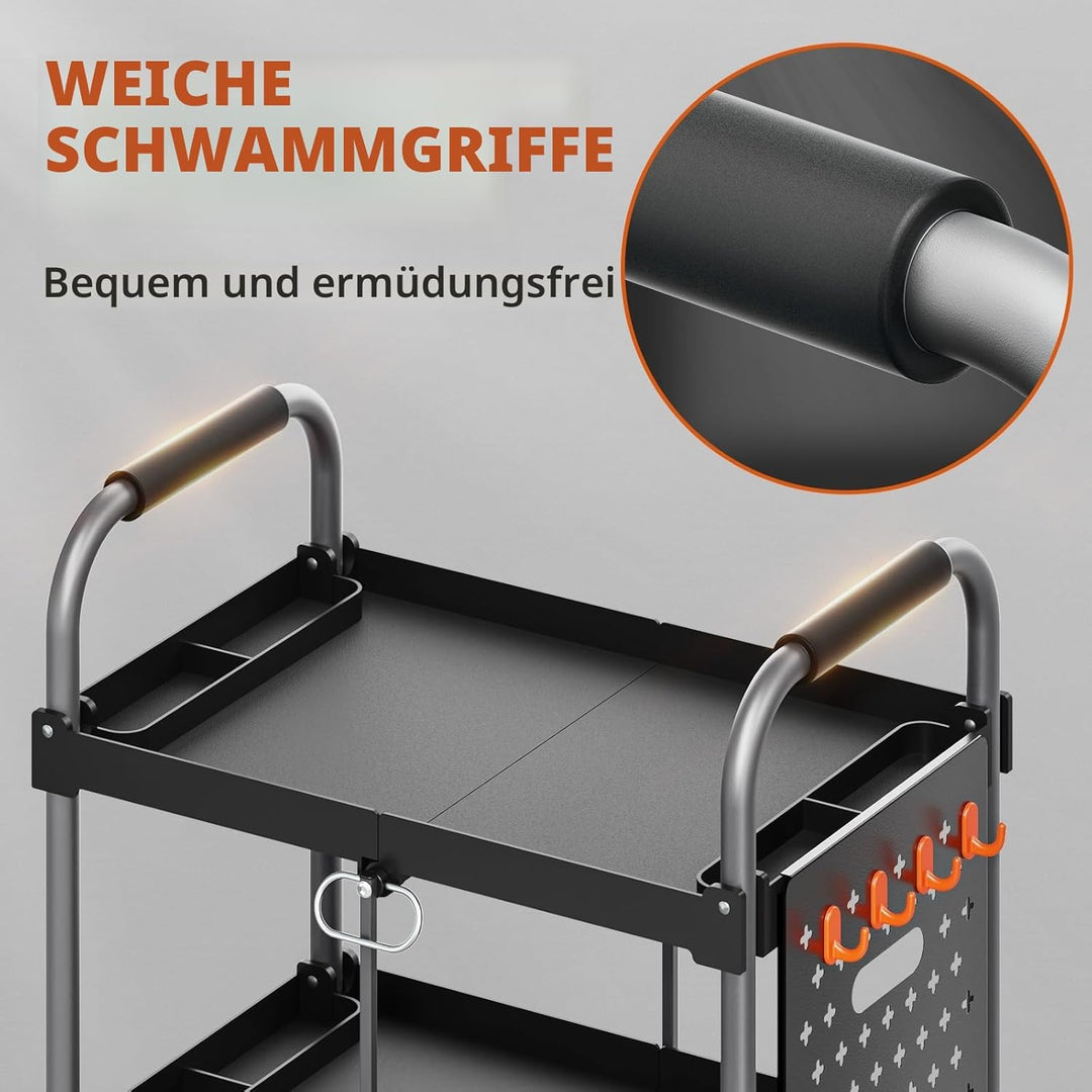 KINGRACK 3-Ebenen servierwagen klappbar mit Rollen ergonomischem Griff, klappbar Allzweck-Dienstwage