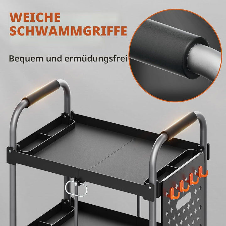 KINGRACK 3-Ebenen servierwagen klappbar mit Rollen ergonomischem Griff, klappbar Allzweck-Dienstwage