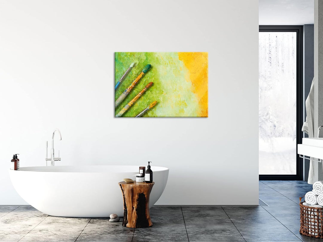 Glasbild | Wandbild aus Echtglas | Pinsel mit gemalten Bild | 100x70 cm | inkl. Aufhängung und Absta