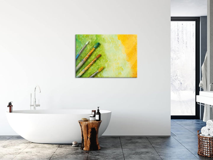 Glasbild | Wandbild aus Echtglas | Pinsel mit gemalten Bild | 100x70 cm | inkl. Aufhängung und Absta