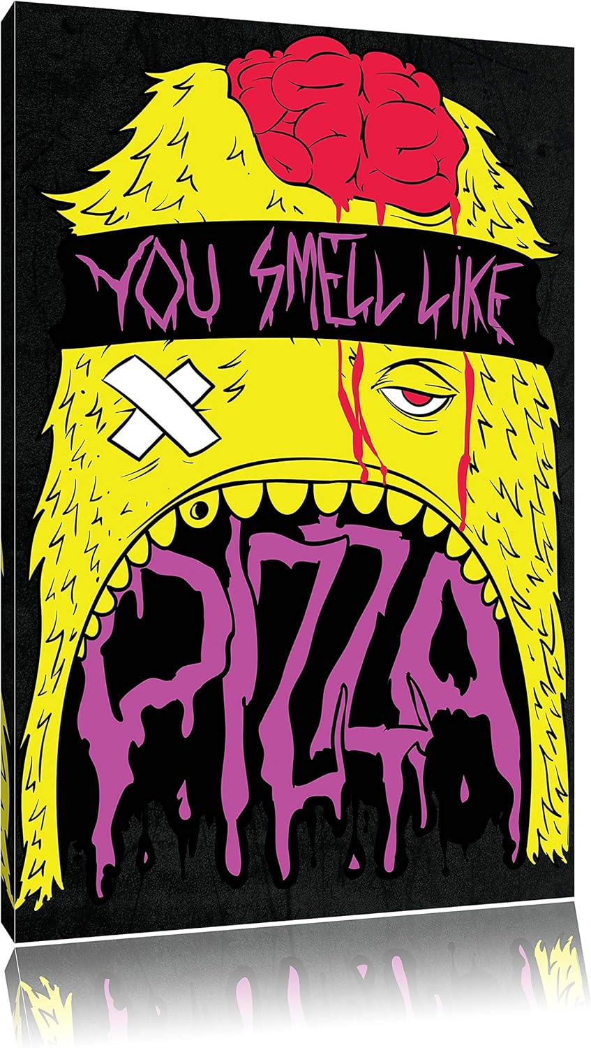 You smell like Pizza black Bild auf Leinwand, XXL riesige Bilder fertig gerahmt mit Keilrahmen, Kuns