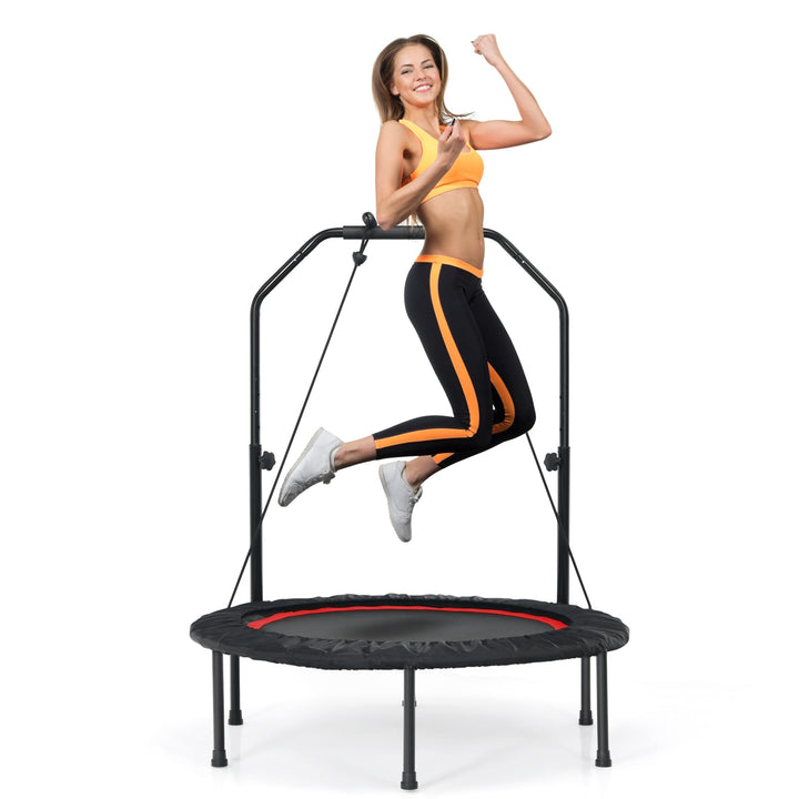 GOPLUS Fitnesstrampolin Indoor, φ101cm Mini Trampolin mit verstellbarem Griff, Bodentrampolin klappb