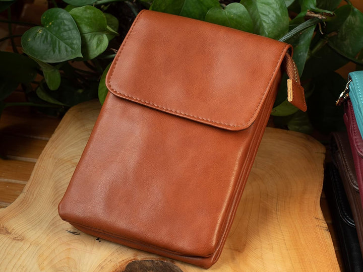 BAWAKO Damen Umhängetasche Leder, schicke Schultertasche mit Reissverschluss Damen und Mädchen, trag